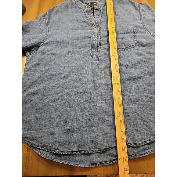 Lauren Ralph Lauren Blue Chambray Linen Blouse L 1/2 Button EUC - Picture 9 of 9